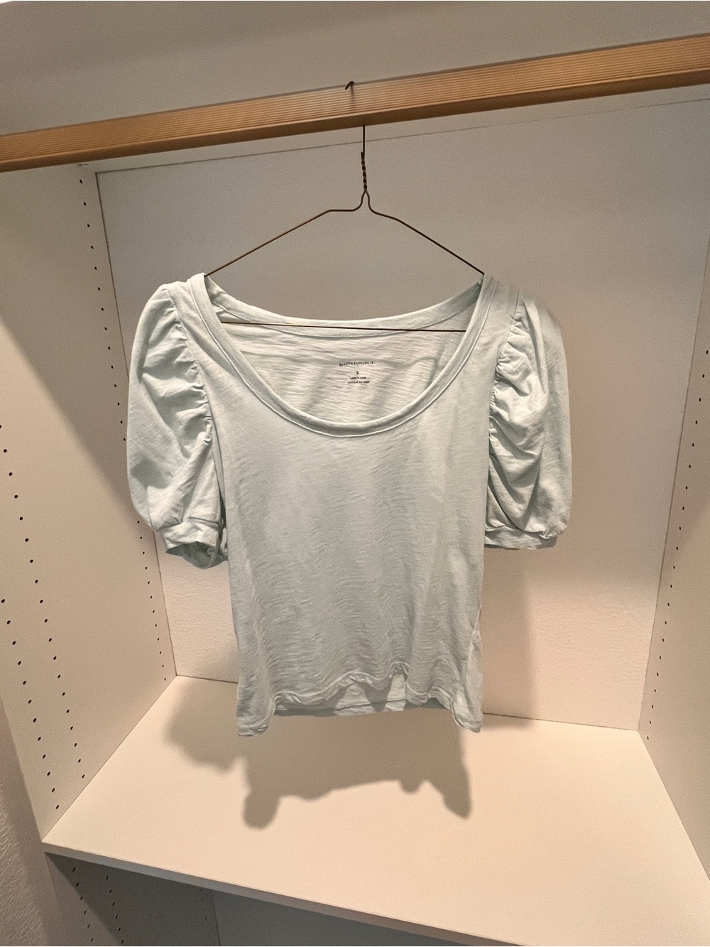 Anthropologie Light Mint Puff Sleeve Scoop Neck Top